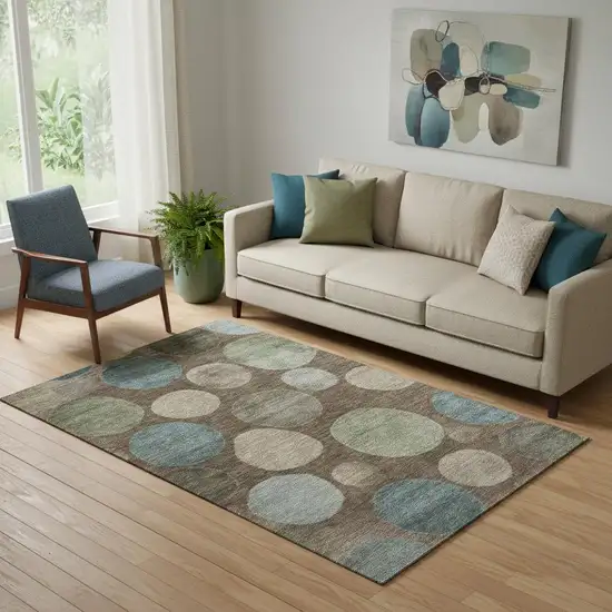 Chocolate And Teal Geometric Washable Area Rug With UV Protection Photo 2