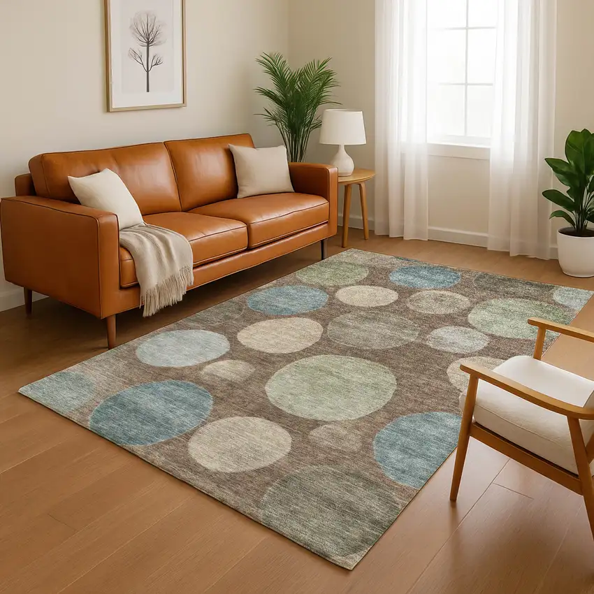 Chocolate And Teal Geometric Washable Area Rug With UV Protection Photo 5