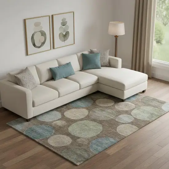 Chocolate And Teal Geometric Washable Area Rug With UV Protection Photo 2