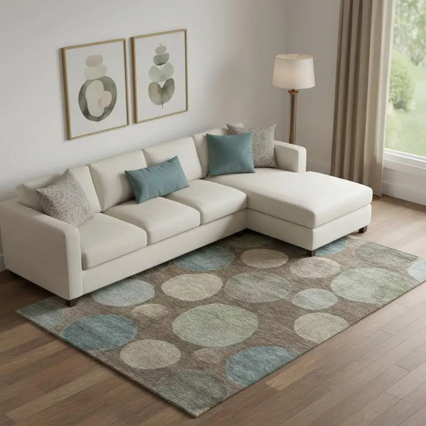 Chocolate And Teal Geometric Washable Area Rug With UV Protection Photo 2