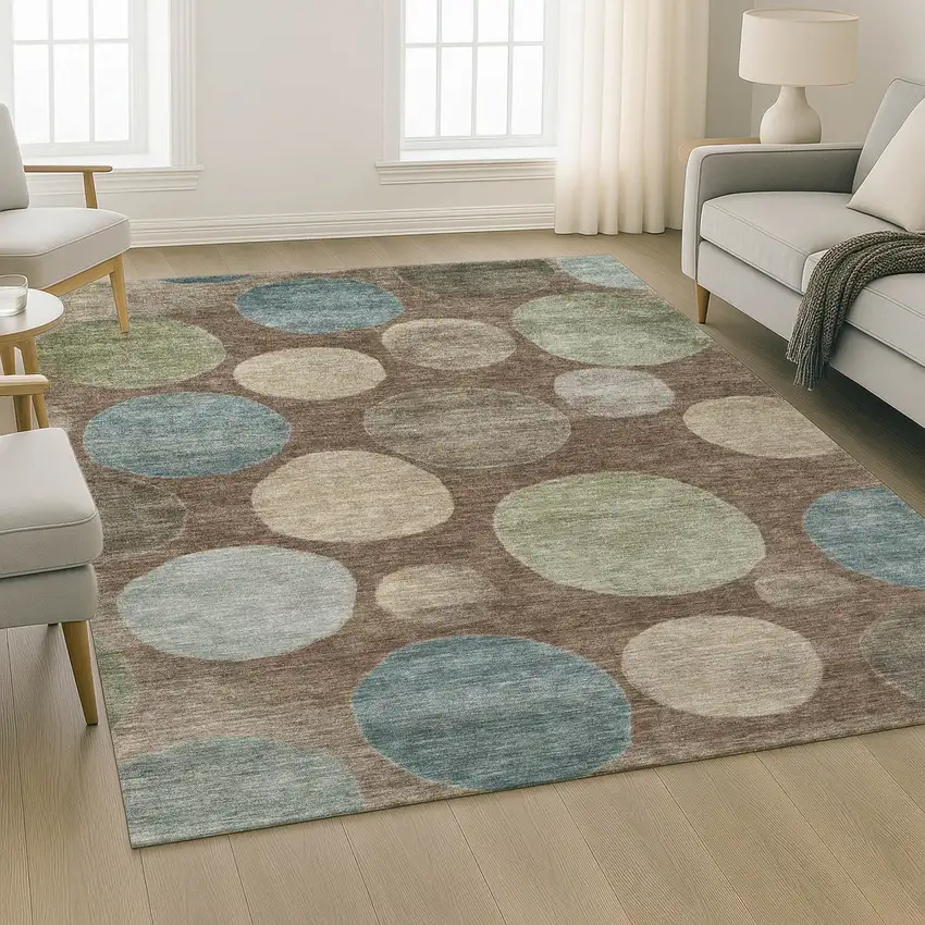 Chocolate And Teal Geometric Washable Area Rug With UV Protection Photo 6