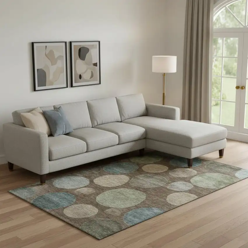 Chocolate And Teal Geometric Washable Area Rug With UV Protection Photo 2