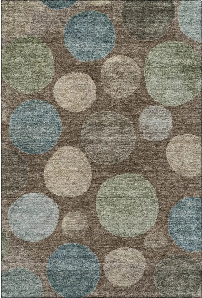 Chocolate And Teal Geometric Washable Area Rug With UV Protection Photo 1