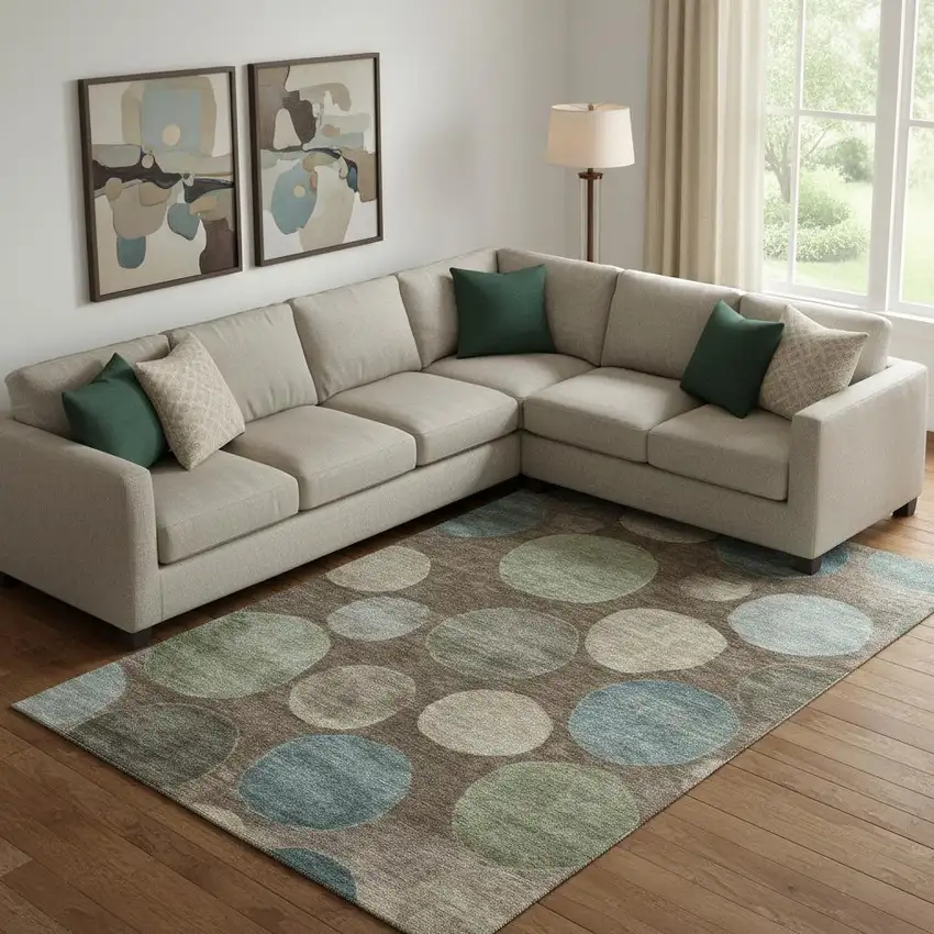 Chocolate And Teal Geometric Washable Area Rug With UV Protection Photo 2