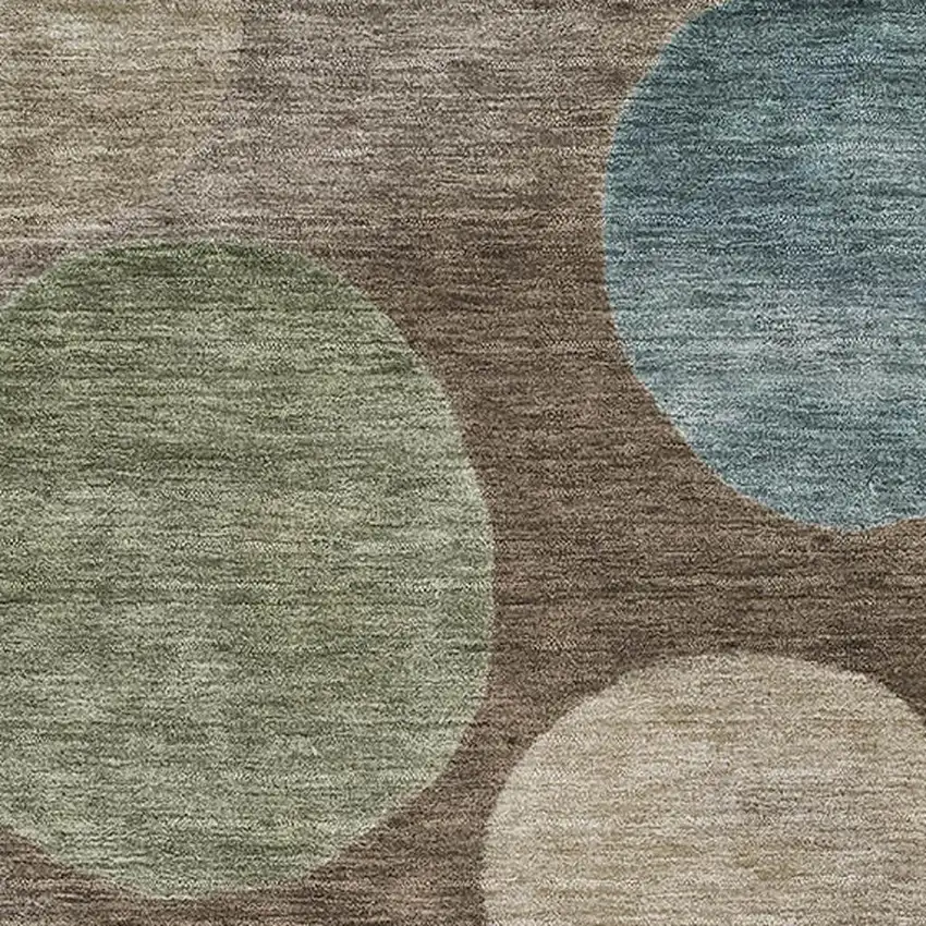 Chocolate And Teal Geometric Washable Area Rug With UV Protection Photo 3