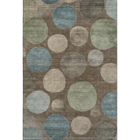 Chocolate And Teal Geometric Washable Area Rug With UV Protection Photo 2