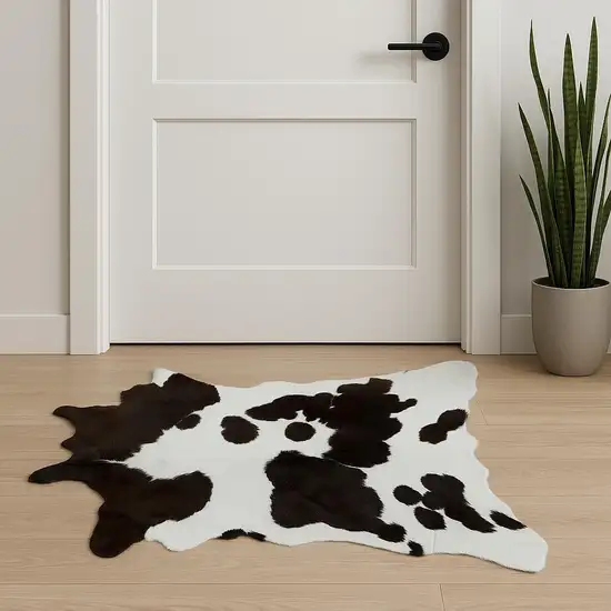 Brown And White Cowhide Abstract Hand Woven Area Rug Photo 1