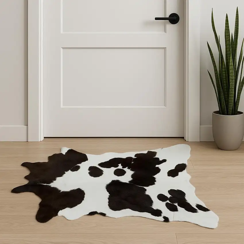 Brown And White Cowhide Abstract Hand Woven Area Rug Photo 1