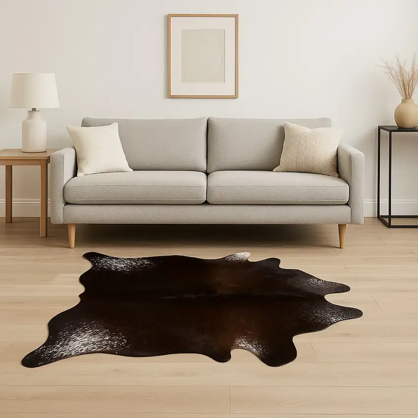 Brown And White Cowhide Cowhide Print Area Rug Photo 1