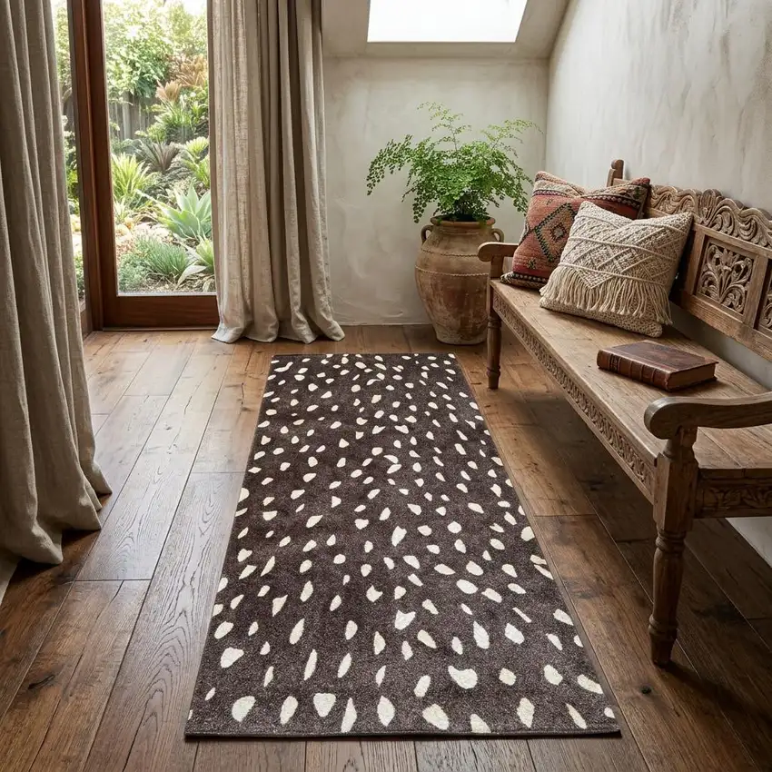 2' X 6' Chocolate Animal Print Washable Runner Rug With Uv Protection Photo 1