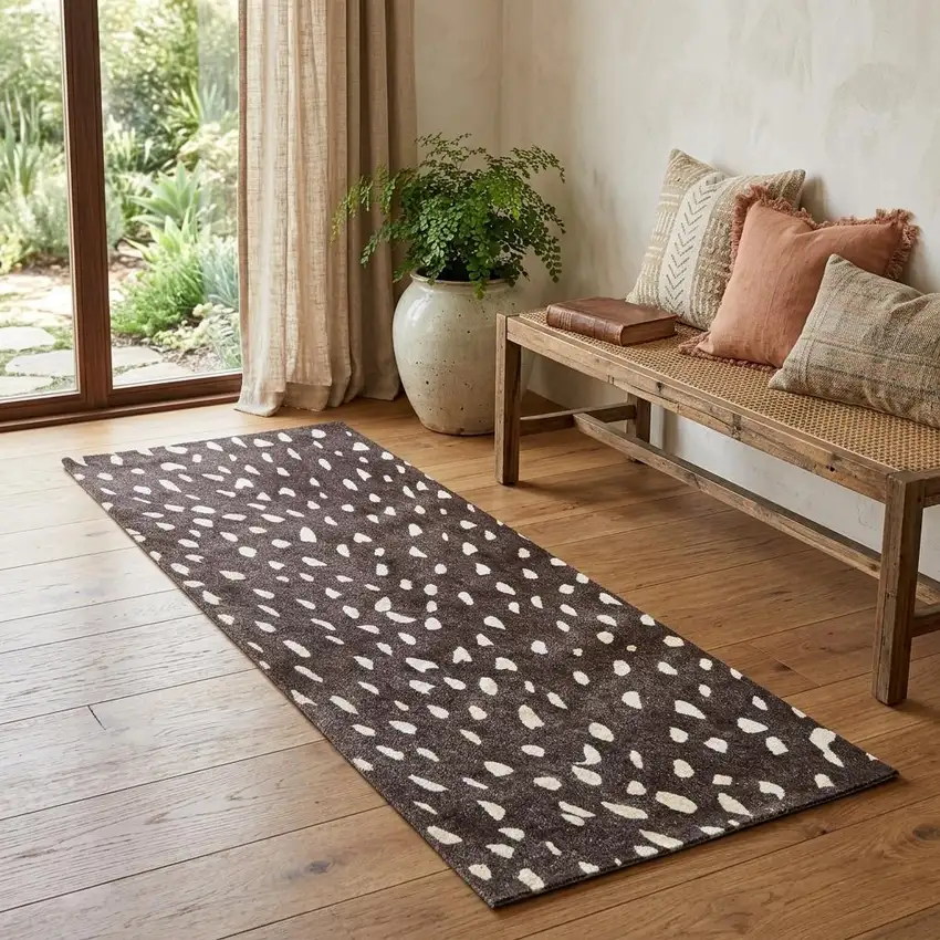 2' X 6' Chocolate Animal Print Washable Runner Rug With Uv Protection Photo 1