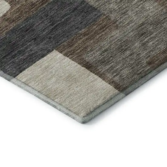 Chocolate Beige And Black Abstract Geometric Washable Area Rug With UV Protection Photo 8