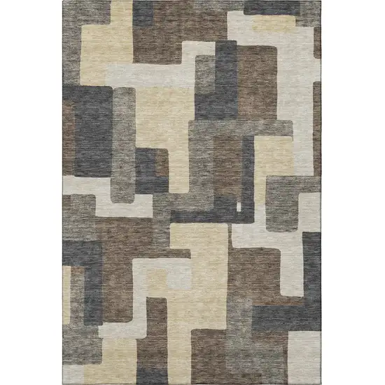 Chocolate Beige And Black Abstract Geometric Washable Area Rug With UV Protection Photo 4