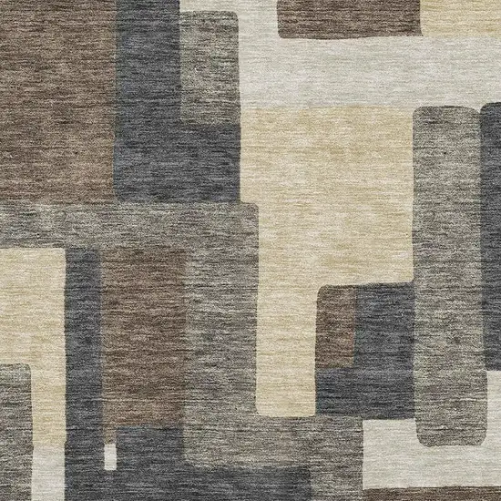 Chocolate Beige And Black Abstract Geometric Washable Area Rug With UV Protection Photo 3