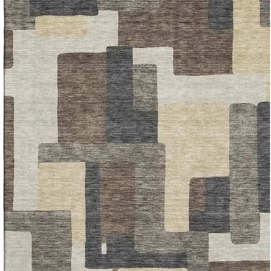 Chocolate Beige And Black Abstract Geometric Washable Area Rug With UV Protection Photo 4
