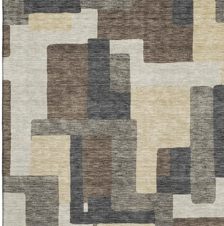 Chocolate Beige And Black Abstract Geometric Washable Area Rug With UV Protection Photo 4