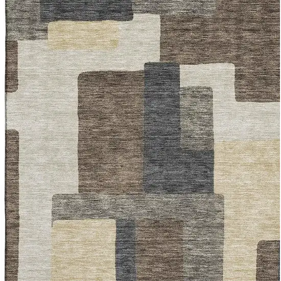 Chocolate Beige And Black Abstract Geometric Washable Area Rug With UV Protection Photo 3
