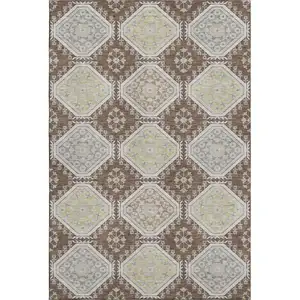 Photo of Chocolate Beige And Blue Floral Washable Area Rug With UV Protection