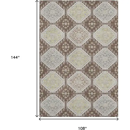 Chocolate Beige And Blue Floral Washable Area Rug With UV Protection Photo 9