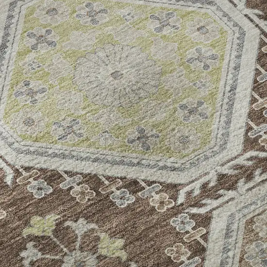 Chocolate Beige And Blue Floral Washable Area Rug With UV Protection Photo 8