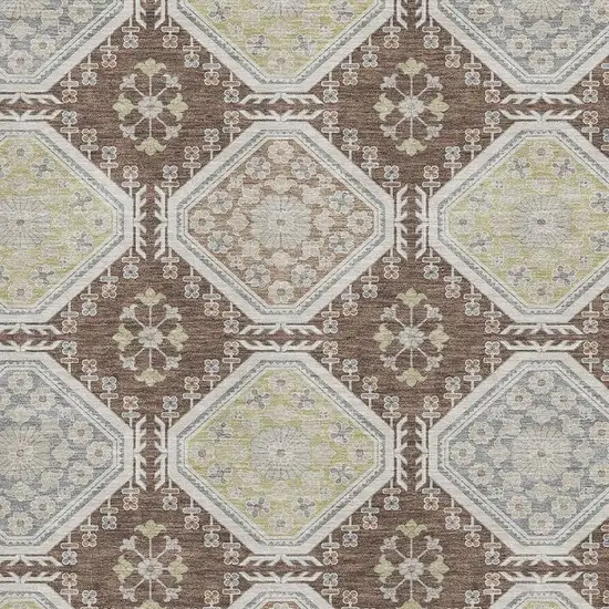 Chocolate Beige And Blue Floral Washable Area Rug With UV Protection Photo 2