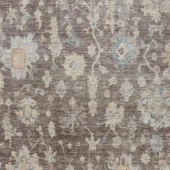 Chocolate Beige And Blue Floral Washable Indoor Outdoor Area Rug Photo 3