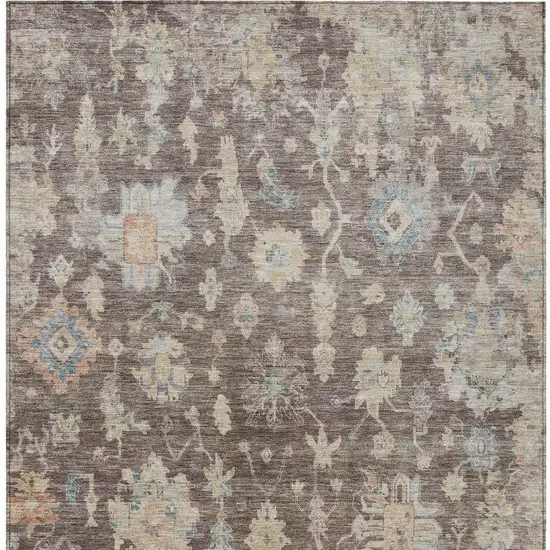 Chocolate Beige And Blue Floral Washable Indoor Outdoor Area Rug Photo 4