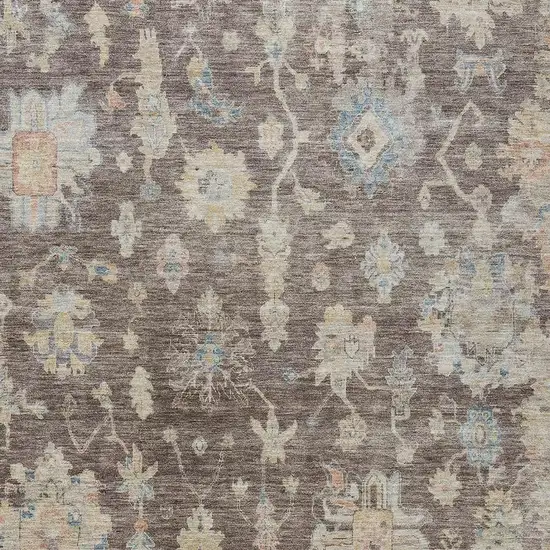 Chocolate Beige And Blue Floral Washable Indoor Outdoor Area Rug Photo 3