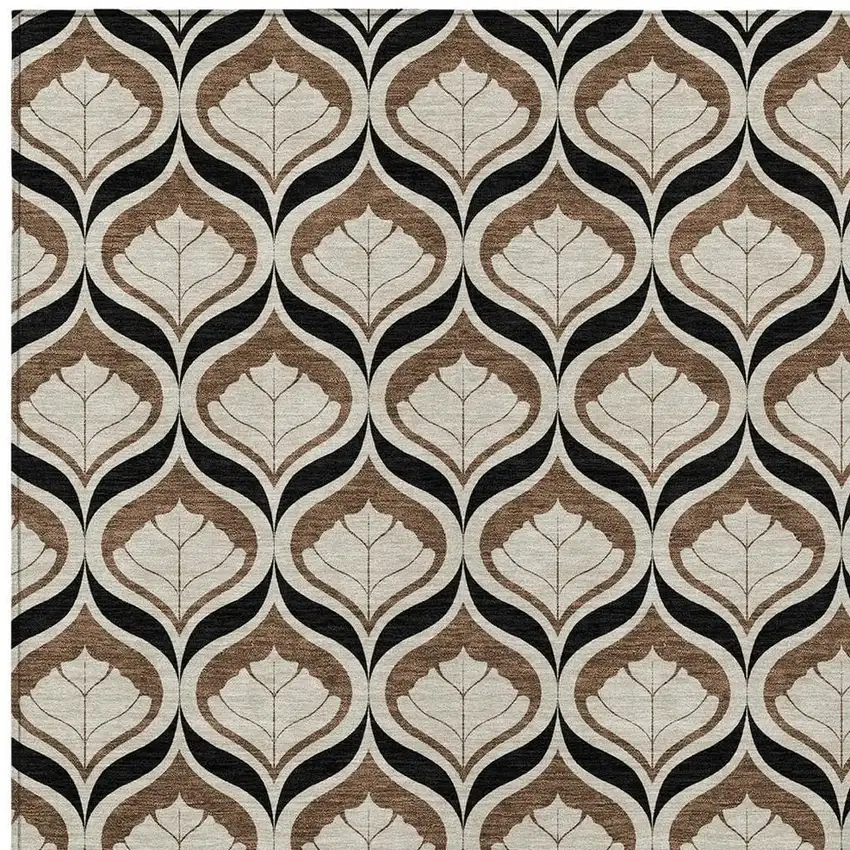 Chocolate Beige And Brown Geometric Washable Indoor Outdoor Area Rug Photo 2