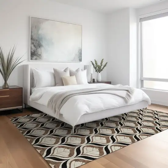 Chocolate Beige And Brown Geometric Washable Indoor Outdoor Area Rug Photo 6