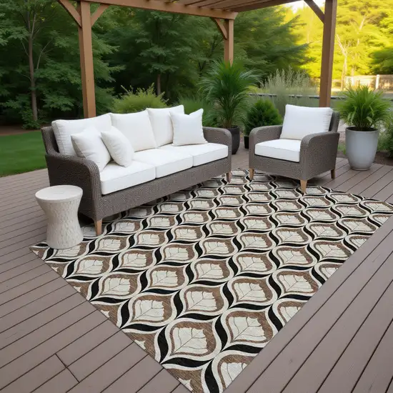 Chocolate Beige And Brown Geometric Washable Indoor Outdoor Area Rug Photo 7