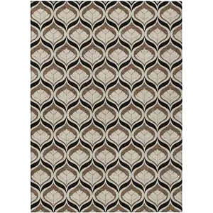 Photo of Chocolate Beige And Brown Geometric Washable Indoor Outdoor Area Rug