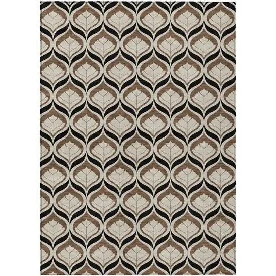 Chocolate Beige And Brown Geometric Washable Indoor Outdoor Area Rug Photo 1