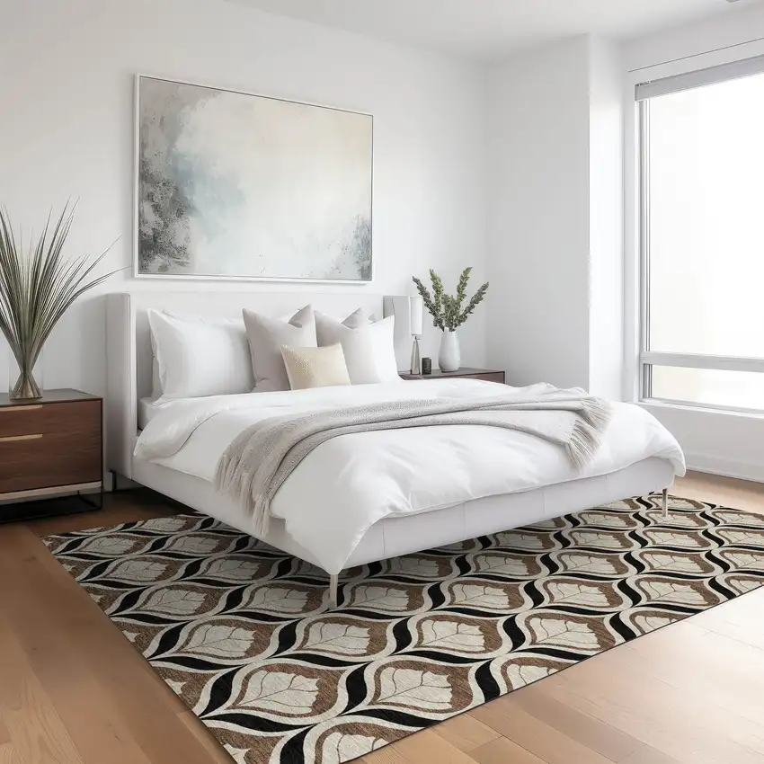 Chocolate Beige And Brown Geometric Washable Indoor Outdoor Area Rug Photo 6