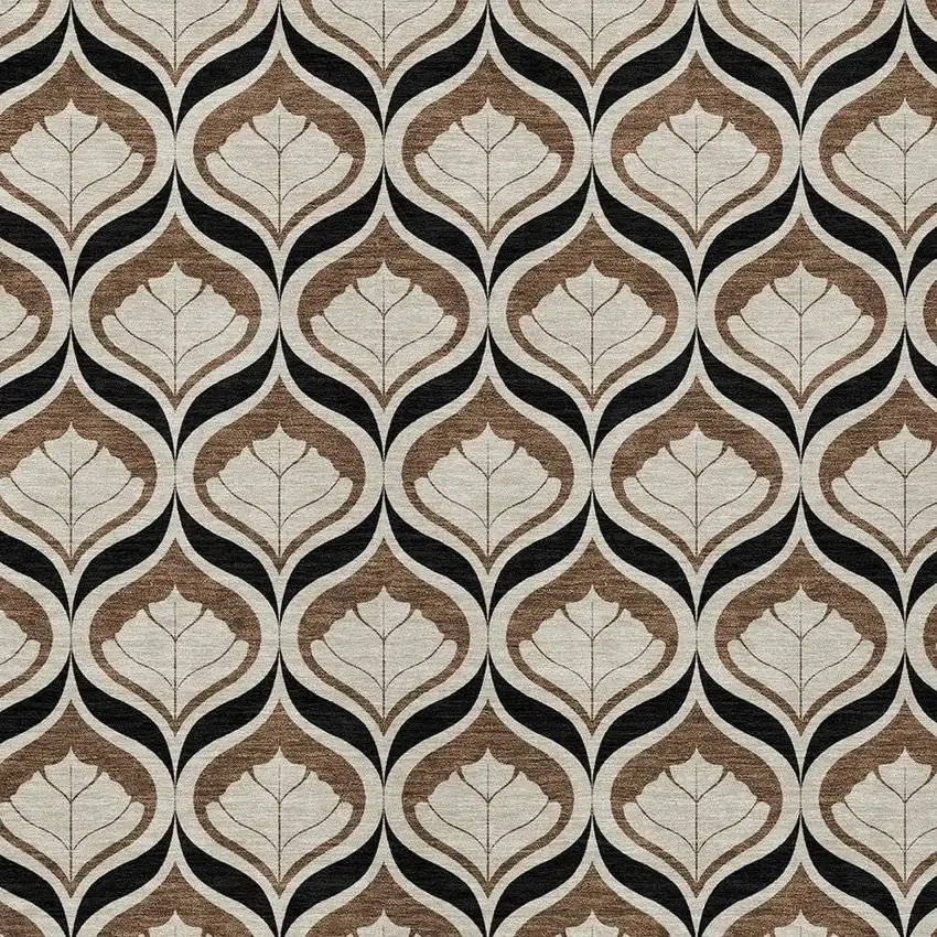 Chocolate Beige And Brown Geometric Washable Indoor Outdoor Area Rug Photo 2