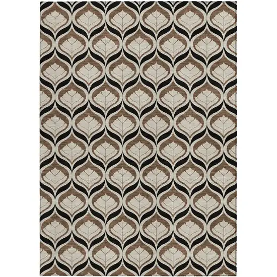Chocolate Beige And Brown Geometric Washable Indoor Outdoor Area Rug Photo 3