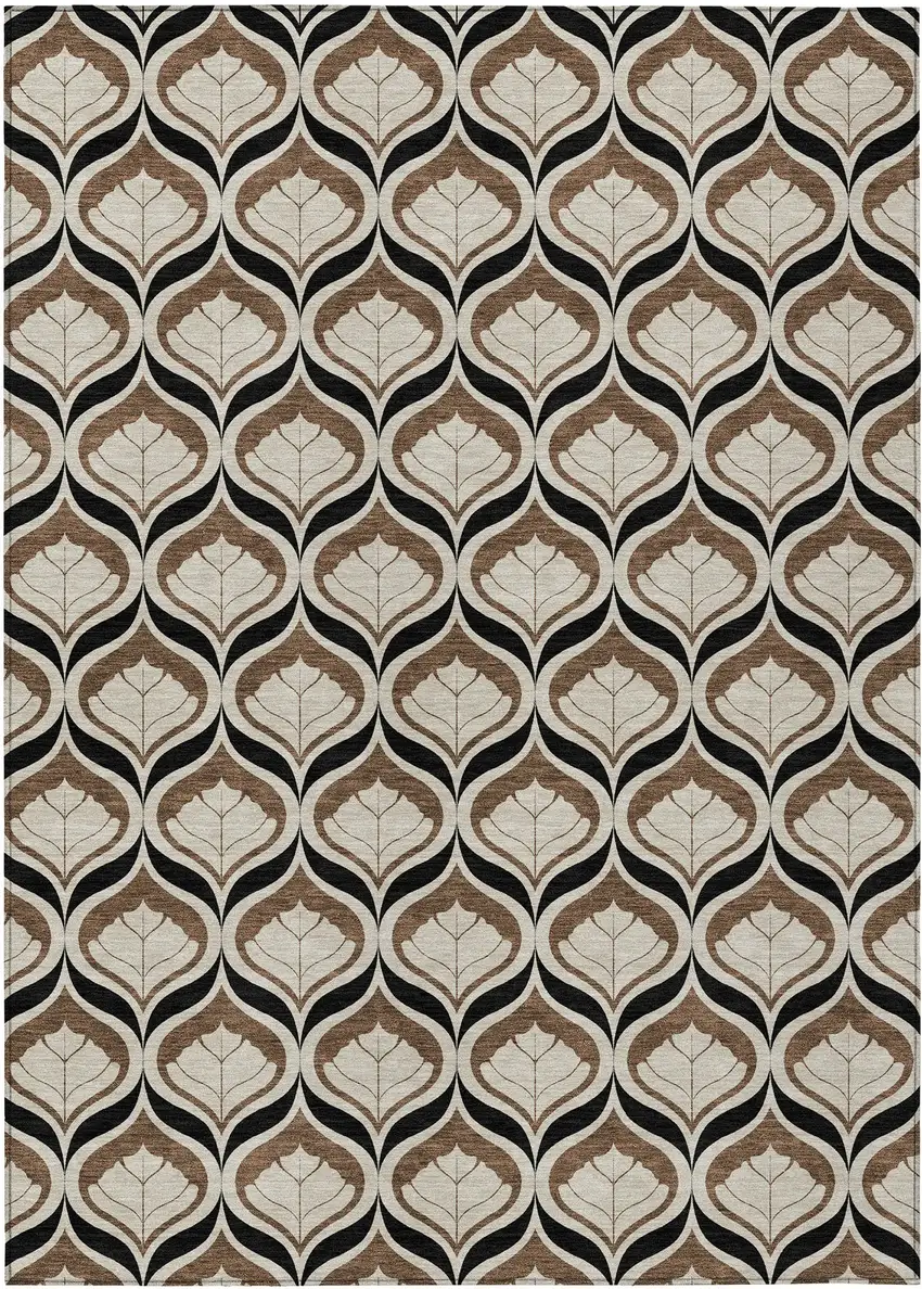 Chocolate Beige And Brown Geometric Washable Indoor Outdoor Area Rug Photo 1