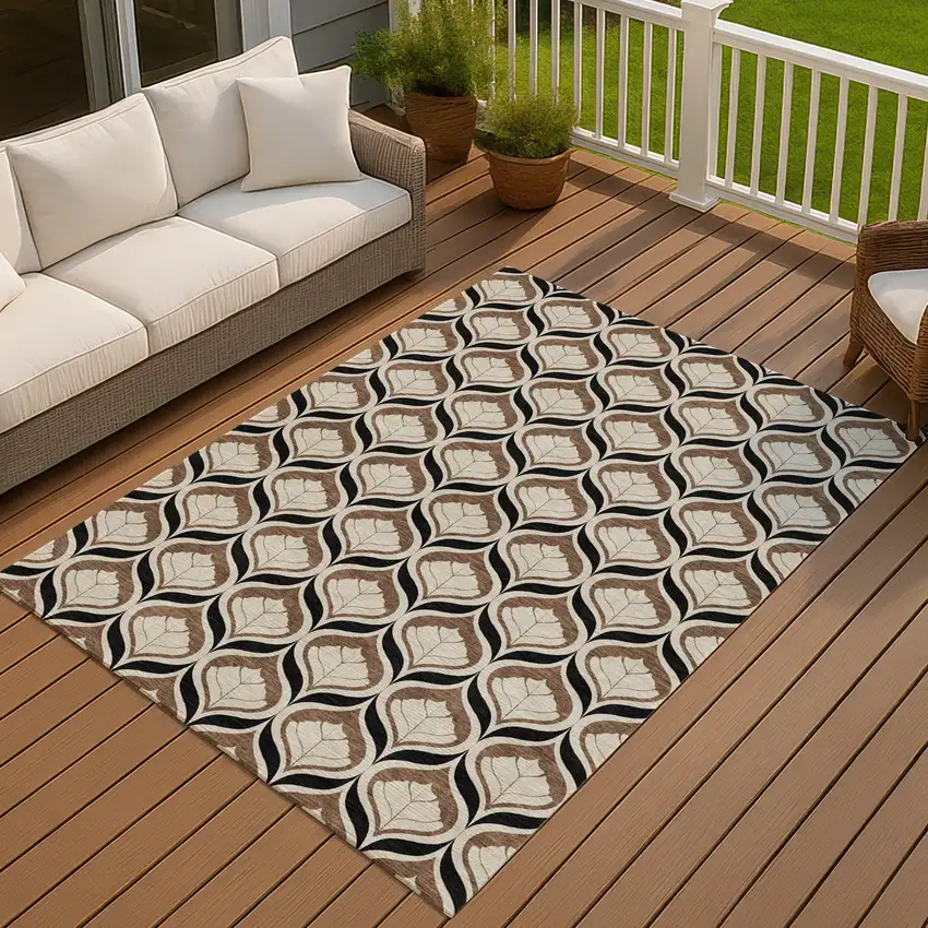 Chocolate Beige And Brown Geometric Washable Indoor Outdoor Area Rug Photo 4