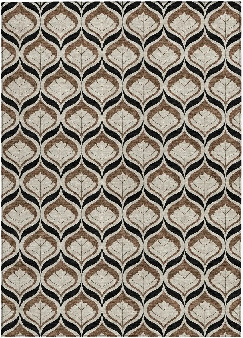 Chocolate Beige And Brown Geometric Washable Indoor Outdoor Area Rug Photo 3