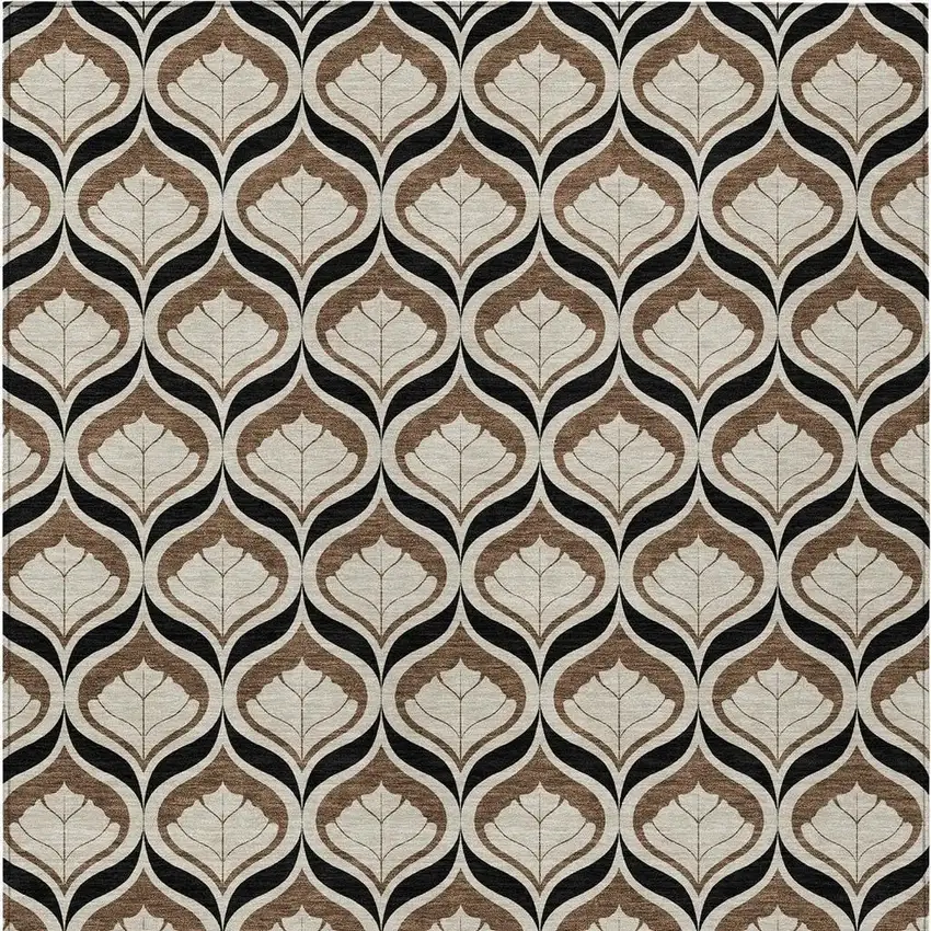 Chocolate Beige And Brown Geometric Washable Indoor Outdoor Area Rug Photo 2