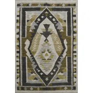 Photo of Chocolate Beige And Charcoal Tribal Washable Area Rug With UV Protection