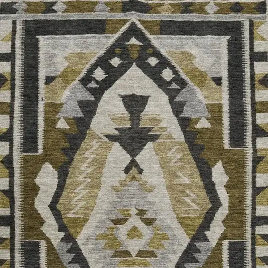Chocolate Beige And Charcoal Tribal Washable Area Rug With UV Protection Photo 4
