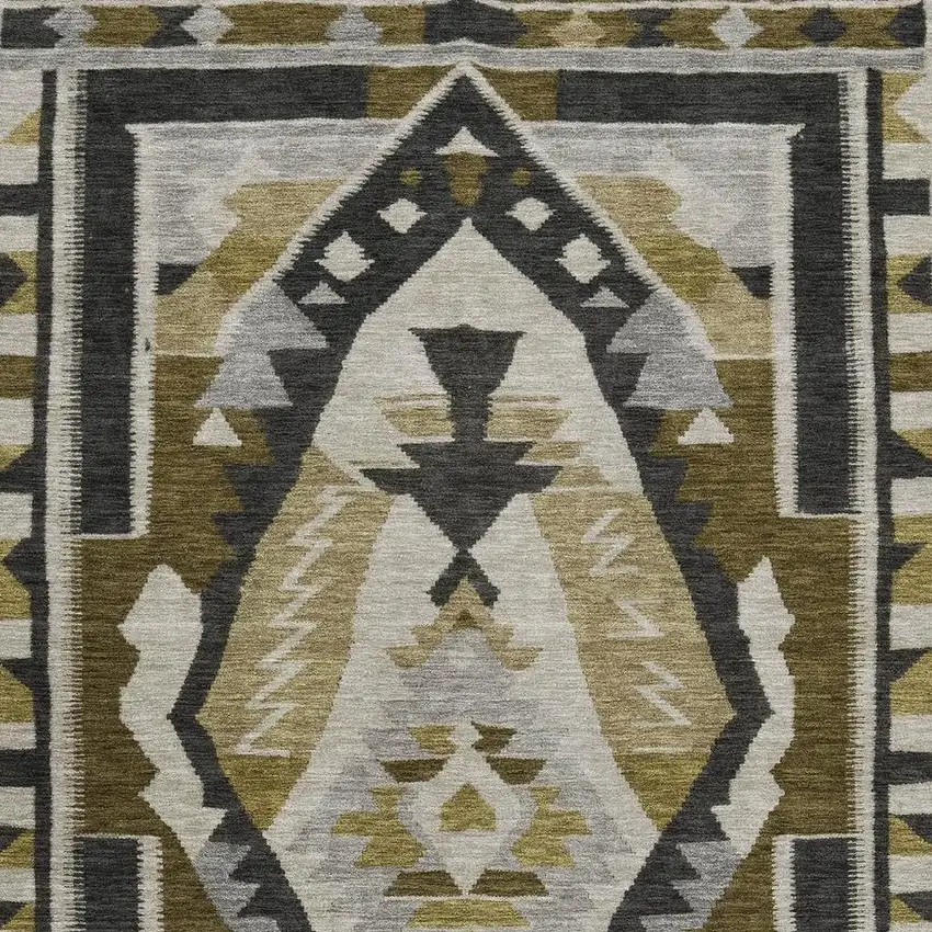 Chocolate Beige And Charcoal Tribal Washable Area Rug With UV Protection Photo 4