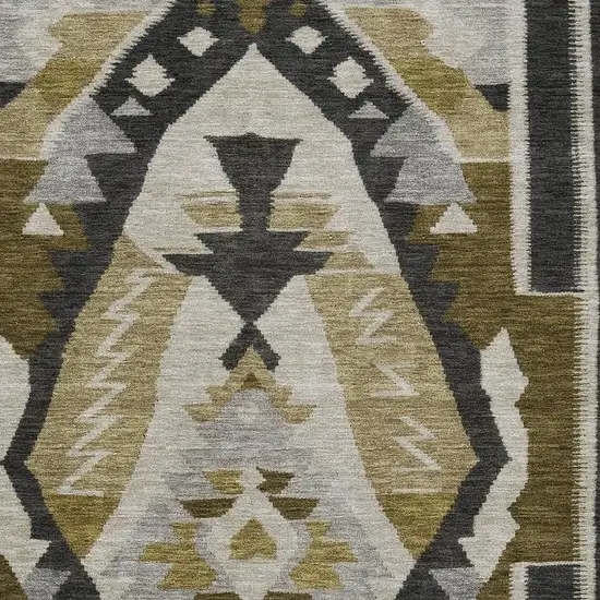 Chocolate Beige And Charcoal Tribal Washable Area Rug With UV Protection Photo 3