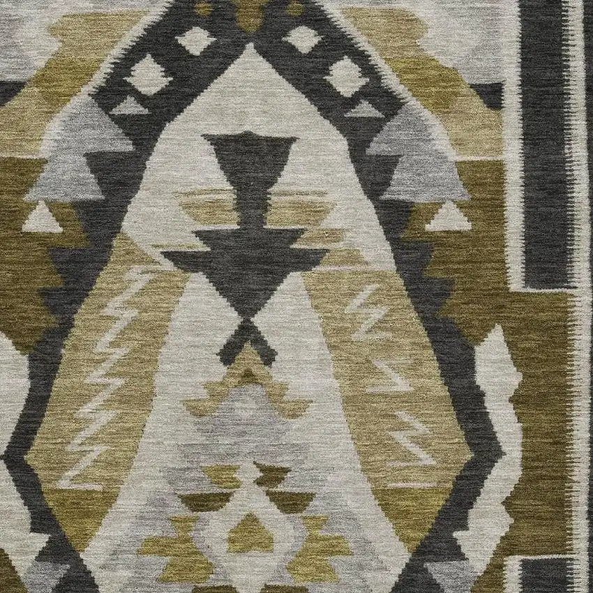Chocolate Beige And Charcoal Tribal Washable Area Rug With UV Protection Photo 3