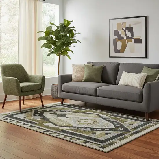 Chocolate Beige And Charcoal Tribal Washable Area Rug With UV Protection Photo 2