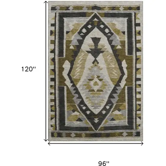 Chocolate Beige And Charcoal Tribal Washable Area Rug With UV Protection Photo 9