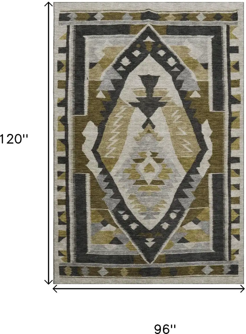 Chocolate Beige And Charcoal Tribal Washable Area Rug With UV Protection Photo 9