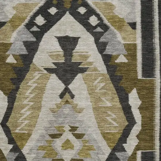 Chocolate Beige And Charcoal Tribal Washable Area Rug With UV Protection Photo 3