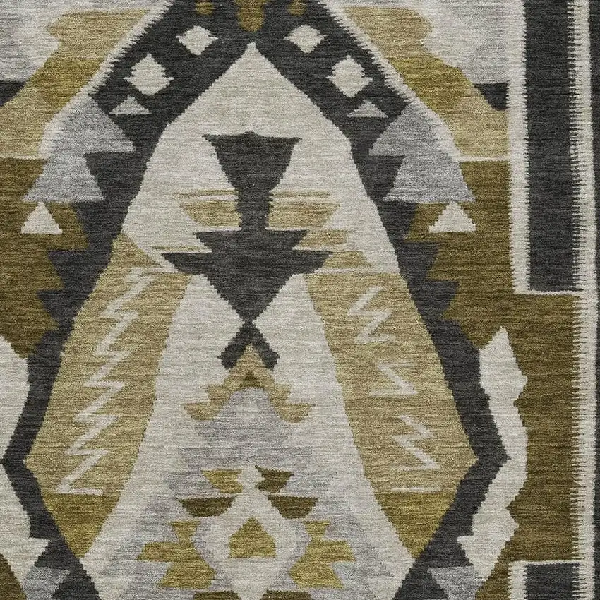 Chocolate Beige And Charcoal Tribal Washable Area Rug With UV Protection Photo 3